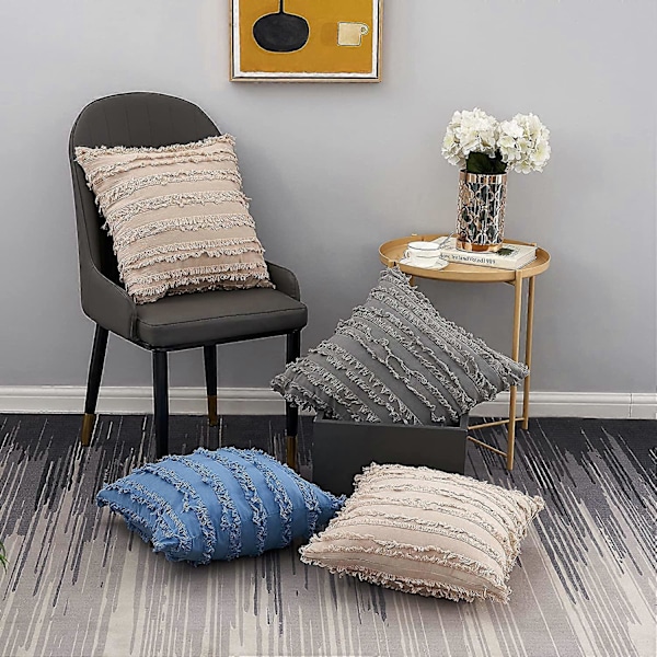 Khaki Pynteputetrekk for Sofa Seng, Bomulls Lin Dekorativ Putetrekk, 50 x 50 cm, Sett med 2