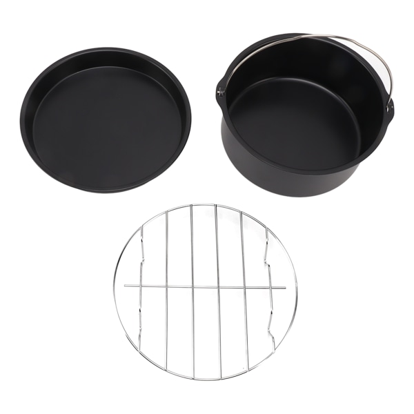 Fryer Accessories Stainless Steel Baking Cake Barrel Pizza Pan Grill Nonstick Coating Dishwasher Safe Black 6in