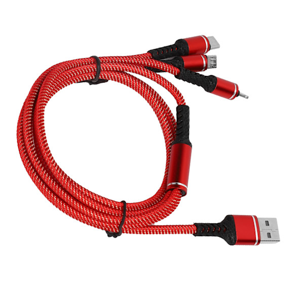 3 i 1 Multi-opladningskabel 3A datakabel med Type-C/til IOS/Micro USB-stik 1,2M rød