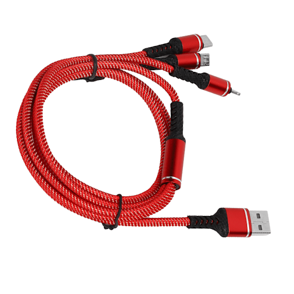 3 in 1 Multi latauskaapeli 3A datakaapeli Type‑C/for IOS/Micro USB liittimellä 1.2MRed