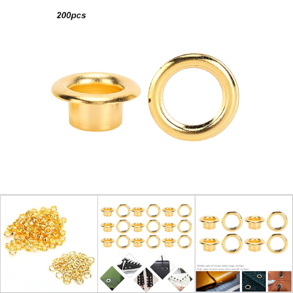 Guldmässing ihåliga hålnitar - 200 st, 6 mm - lädertillbehör till gör-det-själv