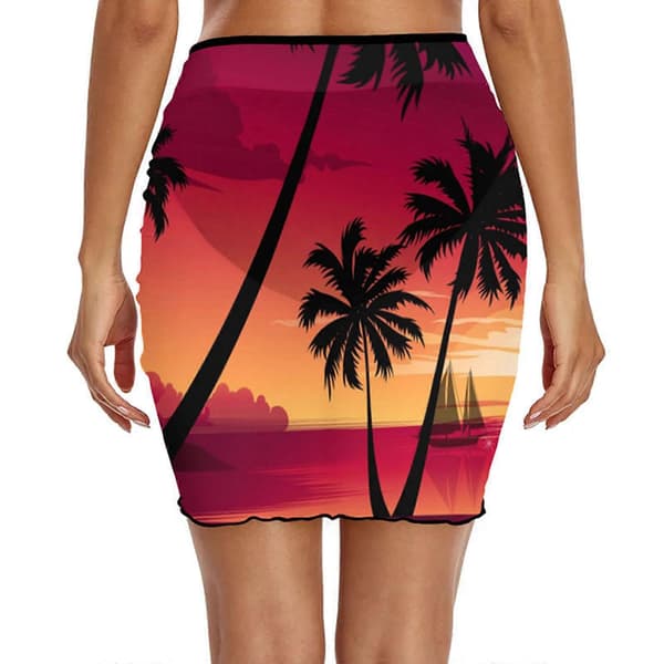 Women's Bikini Top with Drawstring, Ruched Front, Printed, Swimsuit Skirt, Short Beach Skirts, Red L Red Red L