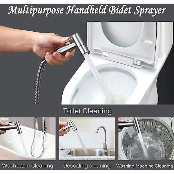 Bidet-toalettspraysett i rustfritt stål, justerbart trykk bidet-spray hånddusj for bidet-kraner perfekt for personlig hygiene, rengjøring