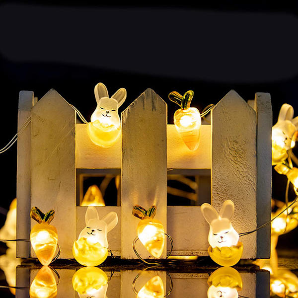 Påskehare Dekoration Lys 2 Meter 20 LED Hare Lyssnor Batteridrevet Kanin Formet Lys til Påske Dekoration