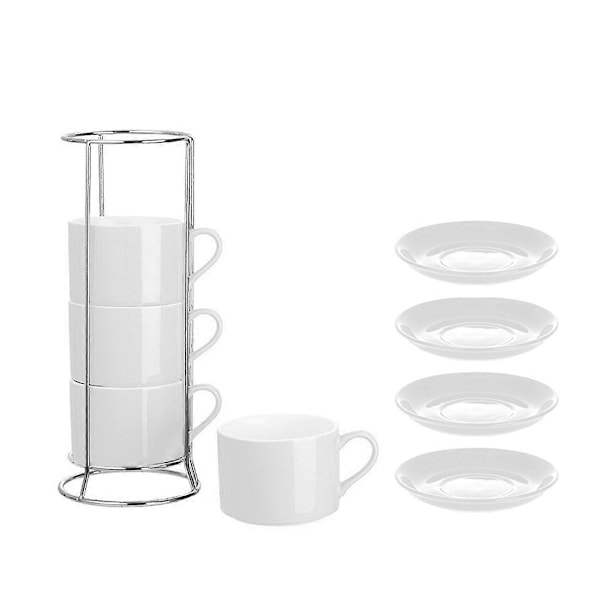 Stabelbare Cappuccino-kopper i porselen med skåler og metallstativ, D