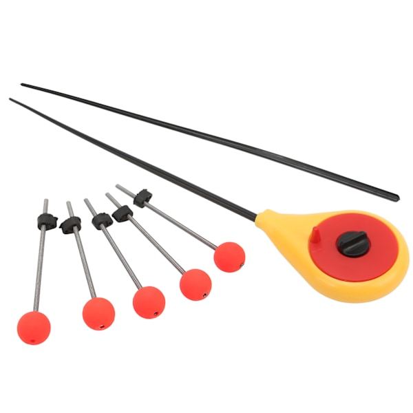 Bärbar vinter utomhus gul mini isfiskespö med 5PCS röd boll fjäder spö topp spetsL