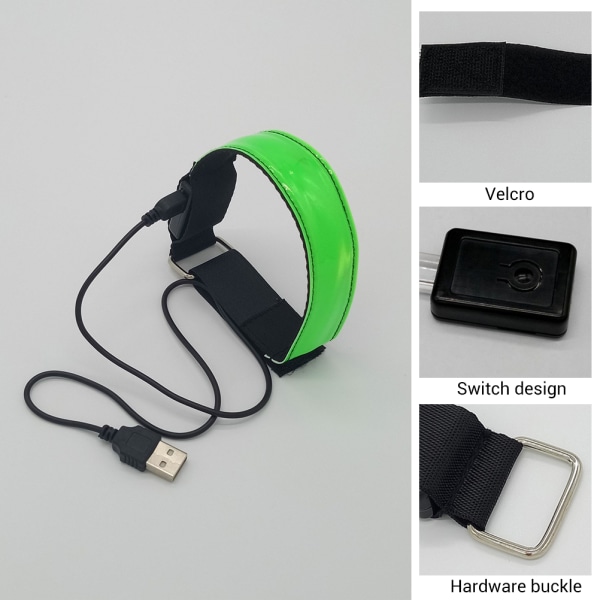 1 st självlysande armband USB reflekterande band armband för utomhusjogging löpning Sport