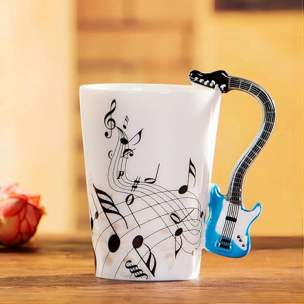 300ML Kreativ Musikk Kopp Fiolin Stil Gitar Keramisk Kopp Nyhet Gave (Blå Elektrisk Gitar)