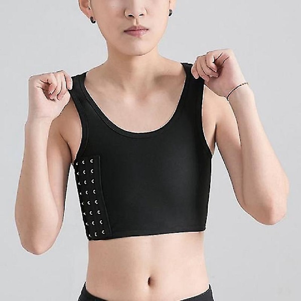 Åndbar Kvinde Bryst Binder Tank Top med Side Spænde XXXL Sort