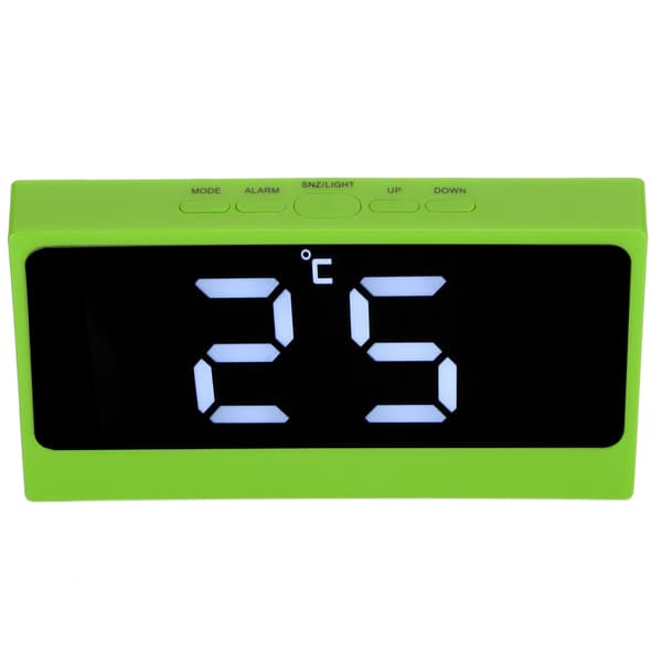 LED Digital Väckarklocka Tyst Smart Temperatur Datum Lysande Storskärm Skrivbords Sminkspegel (Grön)