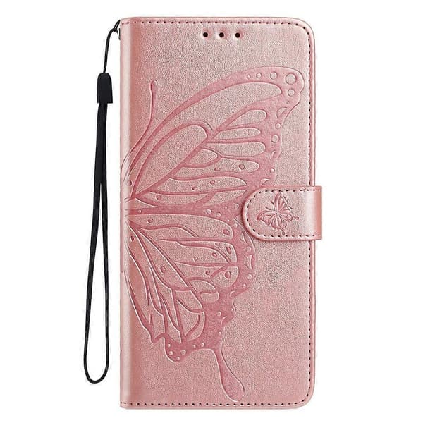 Compatible Case for Samsung Galaxy S25 FE Butterfly Printed Wallet Stand PU Leather Flip Phone Case with Strap PinkGold