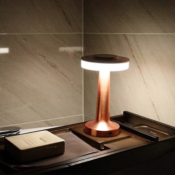 Bærbar LED Bordlampe, Trådløs Genopladelig Touch Kontrol Natlampe til Bar Restaurant Cafe Soveværelse Sengelampe, Bronze