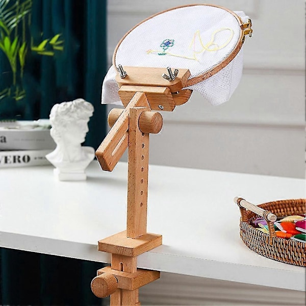 Broderiramhållare i trä 360 graders rotation justerbart skrivbordsstativ korsställ, med Broderide Zekai