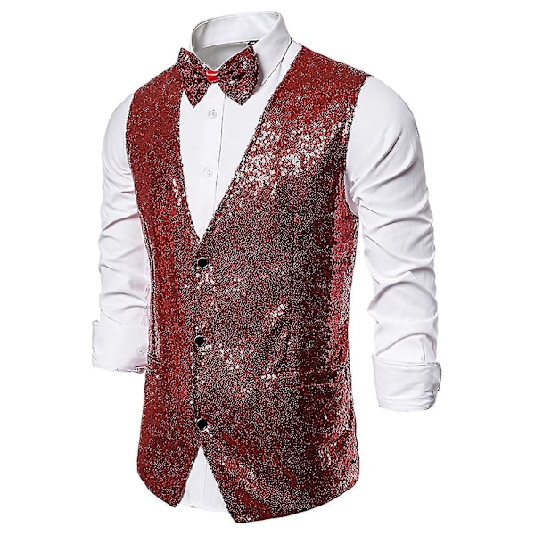 Herr Sequin Casual Väst XL Vinröd