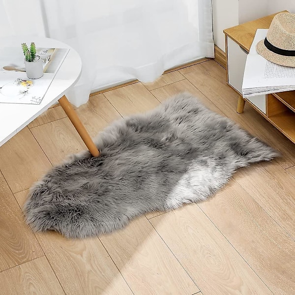 Imiteret Lammeskinds Tæppe - 60 x 90 cm - Imiteret Lammepels - Sofatæppe (Grå, 60 x 90 cm)