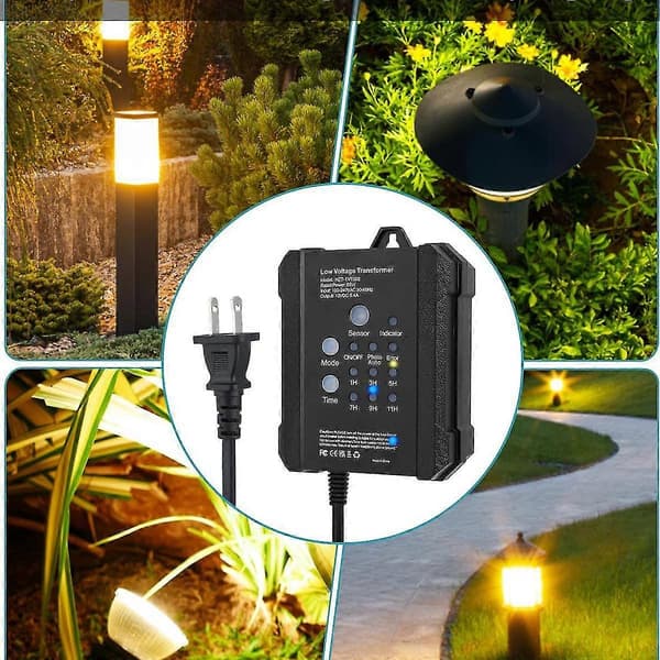 65W Utendørs lavspenningstransformator med timer og fotocellesensor, 120V AC til 12V DC Værbestandig for LED-landskapsbelysning