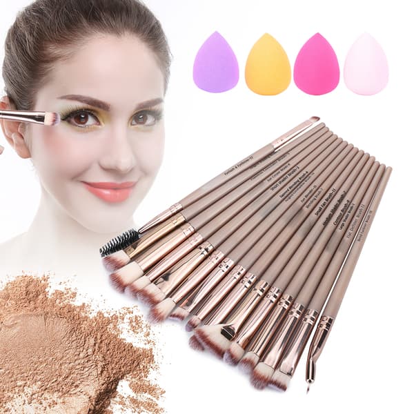 Blød hår øjenmakeupbørste concealer kosmetikbørste blusher pudderkvast sæt champagne guld