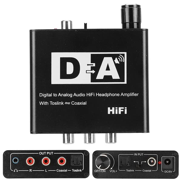 Optisk fiber koaksial digital til analog lydkonverter dekoder 3,5 mm utgang 100-240V Svart US-plugg
