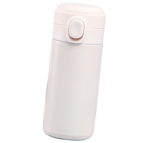 Isolerad flaska med popup-lock, 420 ml, mini, söt, dubbelväggig, vakuum, bärbar, rostfritt stål, isolerad vattenkopp för daglig användning, present, kontor, vit