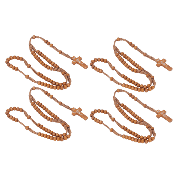 10 stk. træ rosenkrans Jesus aftryk katolsk unisex stil naturlig træperle kors rosenkrans halskæde smykker til mænd kvinder lysebrun