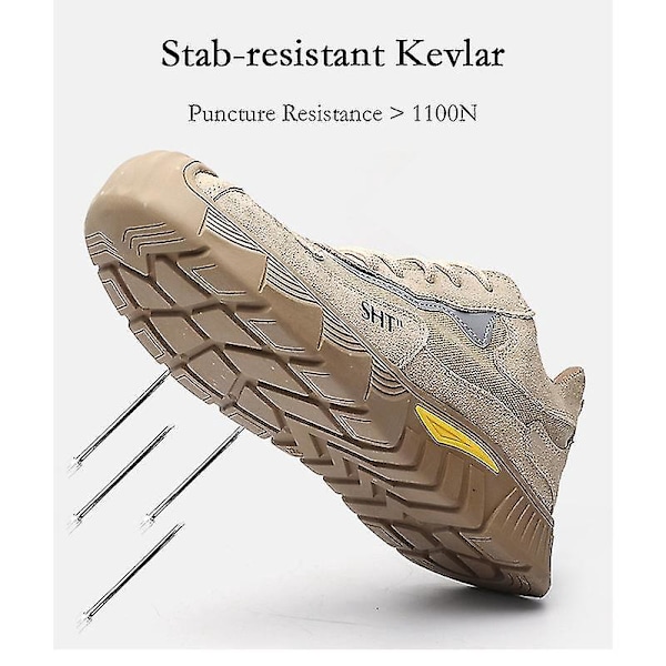 Lätta punkteringssäkra herrars säkerhetsarbetssneakers 39 Khaki