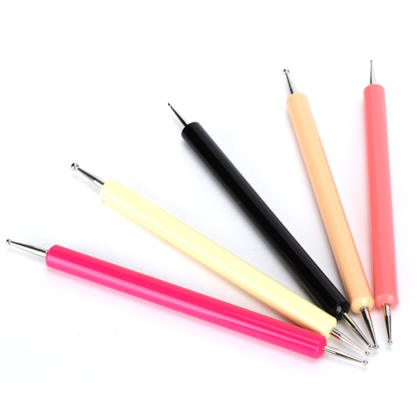 5 stk Dotting Pen Akrylstang 2 Rundt Hoved Indrykning Nail Art Tip Dot Paint DIY med slidser