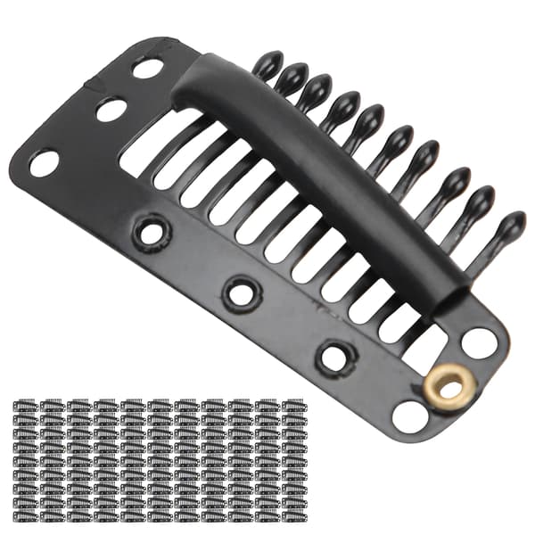 100 stk. 10 Tænder Paryk Clip Rustfrit Stål DIY Hårstykke Snap Clip til Hårforlængelse Sort