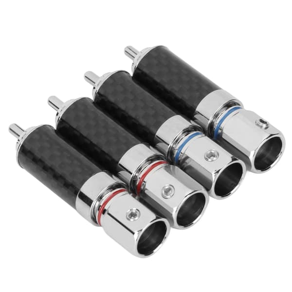 4 stk RCA-kontakt messing forkrommet lodde RCA-plugger rommer opptil 10 mm ledningsdiameter