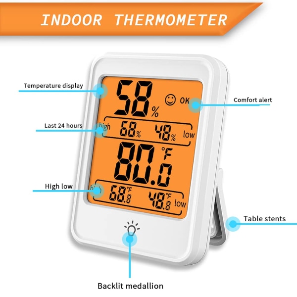 Digitalt innendørs termometer-hygrometer-innendørs termometer-innendørs termometer-temperatur- og fuktighetsmonitor-med bakgrunnsbelysning