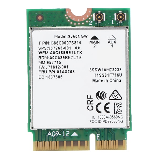 Trådlöst kort för Intel Dual Band AC 9560NGW NGFF 1.73 Gbps för BT5.0 M.2-kort Trådlöst Wifi