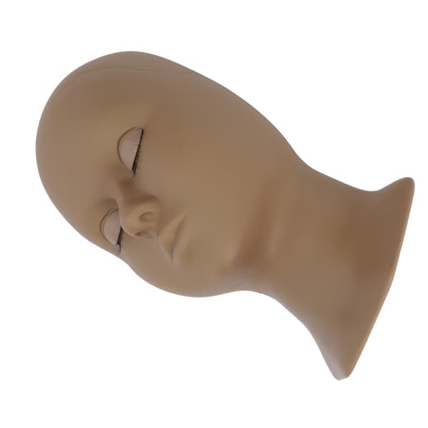 Øyenvippe Mannequin Hode Avtakbar Øyenvippeforlengelse Sminkepraksis Elastisk Myk Silikon Hodeform Med Øyenvipper Dobbelt Øyelokk Brun