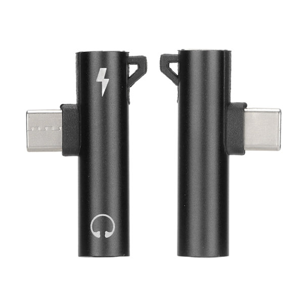 2 STK USB C til 3,5 mm lydadapter 2 i 1 lydopladning USB C til lydstik ABS USB C til lydstik til telefon tablet sort