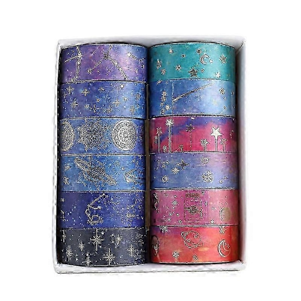 12 Rullar Washi Tejp, Stjärnklar Himmel Washi Tejp Dekorativ Papper Maskeringstejp Självhäftande Papper Maskeringstejp