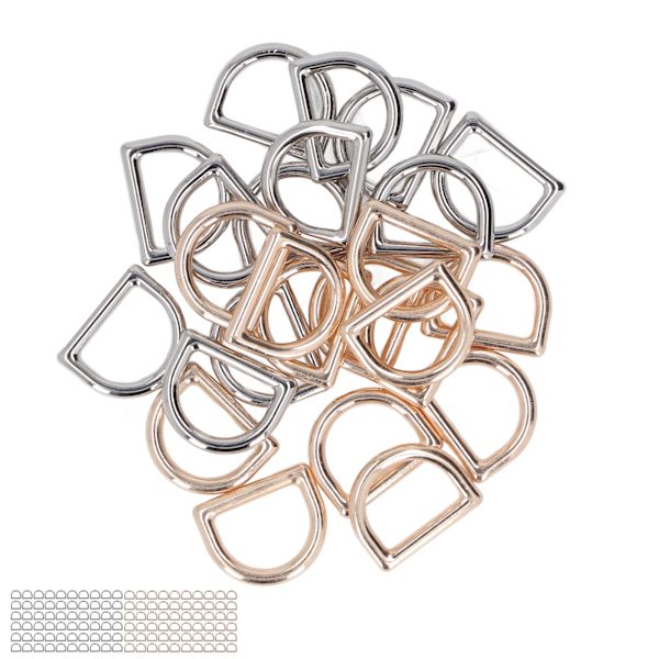 120 st metall D-ringar stark lastkapacitet jämnare ytor guld silver zinklegering D-formade spännen clips för DIY-säten bälten