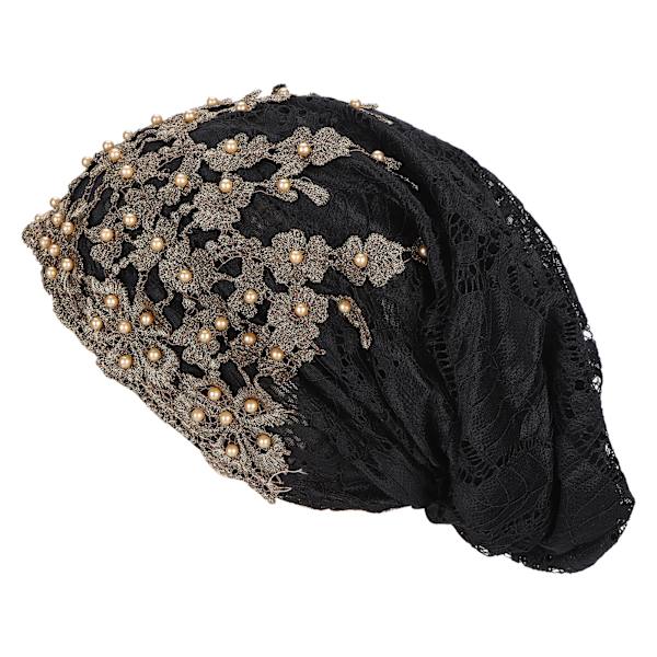 Löysä myssy, rento muoti, helmillä koristeltu pitsi, hengittävä, löysä, laiska kemiallinen beanie naisille, musta