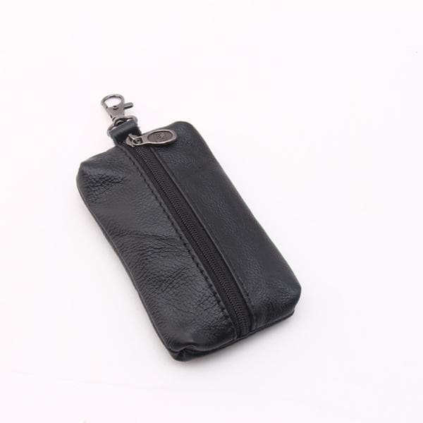 Unisex Genuine Leather Key Ring Holder with Keychain and Zipper, Slim