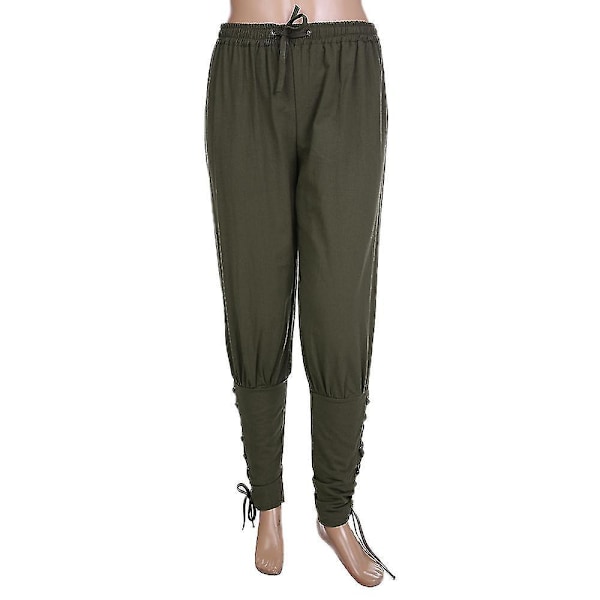 Viking Pirat Kostume Bukser med Ankel Banded Lace-Up Design L Army Green