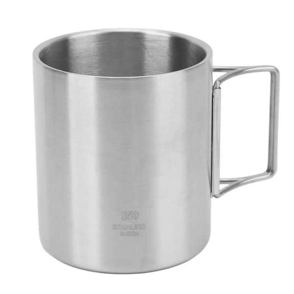 Campingkopp i rustfritt stål, dobbelt isolert kaffekopp med sammenleggbart håndtak for grilling, fjellklatring