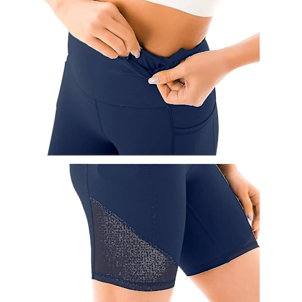 Højtaljede Mesh Biker Shorts med Sidelommer - Blå XXL