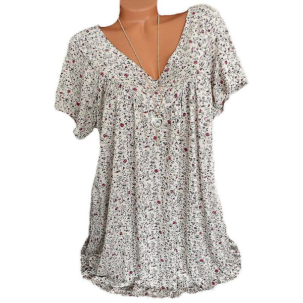 Trendy Langærmet Top til Kvinder med Korte Ærmer 4XL BeigeHvid