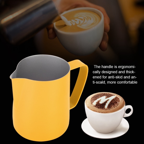 350 ml melkeskummende kanne i rustfritt stål Skummer Kaffe Latte Beholder Kopp Kaffebestikk Gul
