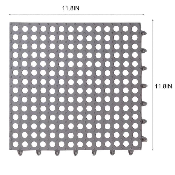 12-pak sammenkoblingsbare skridsikre afløbsgulvfliser, 11,8 x 11,8 tommer blød PVC badeværelsesbrusemåtte