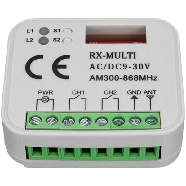 – Radiomottaker for motorisering – Frekvenser 433/868 MHz – AC/DC 9-30V strømforsyning – Rekkevidde opptil 150 meter – Programmerbar opptil 400 koder
