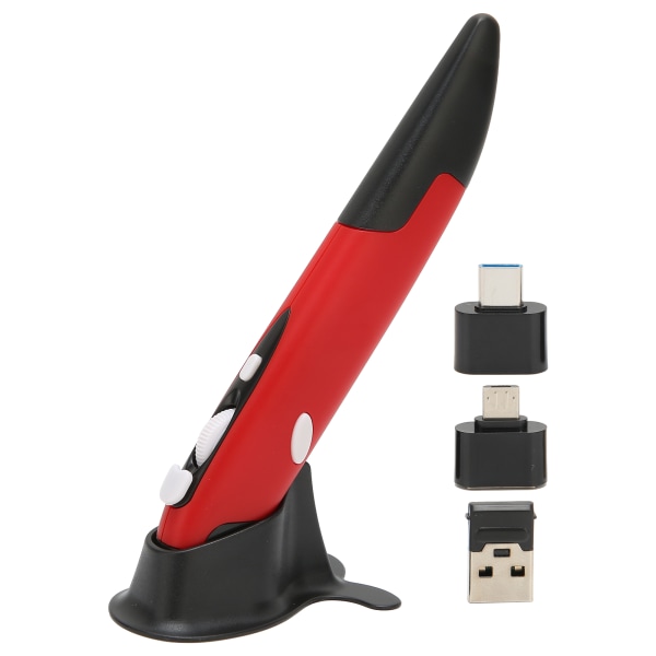 Trådløs optisk lommepennmusjustering 800 1200 1600 DPI Liten 2,4GHZ USB trådløs pennmus med lavspenningsalarm Rød