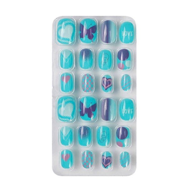 24 st/set Korta Fyrkantiga Tecknade Gel Lösnaglar för Flickor Full Täckning Falska Naglar Nagelkonst16