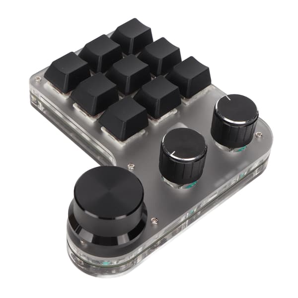 Mini anpassat tangentbord 9 tangenter 3 rattar programmerbart RGB-bakgrundsbelyst programmeringsmakrotangentbord för datorprogramvara Svart
