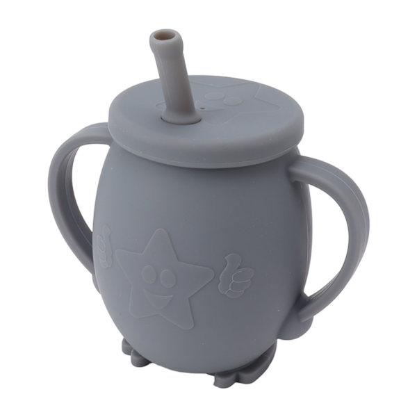 230 ml silikon treningskopper for småbarn med sugerørlokk, sklisikre håndtak, sølefri treningskopp for baby, småbarn, spedbarn, mørkegrå