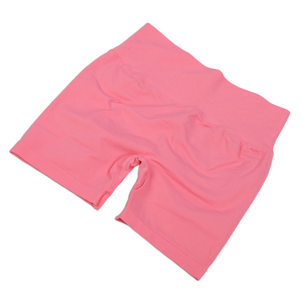 Hög midja Höftlyft Yoga Shorts Dam Mjuk Andas Magkontroll Atletisk Löpning Workout Shorts Rosa L