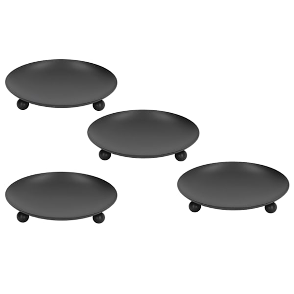 4 stk. Jernplade Lysestager Retro Moderne Runde Sorte Matte Jernplade Lysestager Bakke Hjem Indretning 4,33x0,87in