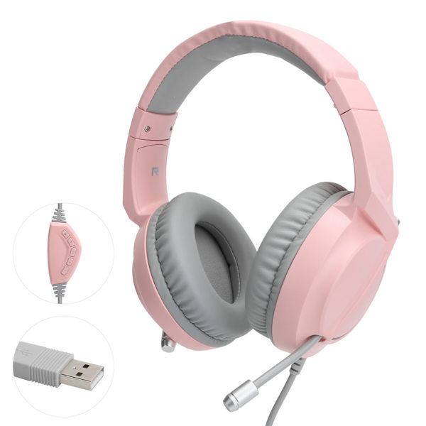 AJAZZ-hovedtelefoner med kabel, over-ear-gaming-headset med støjreduktion og RGB-lyseffekt AX365Pink
